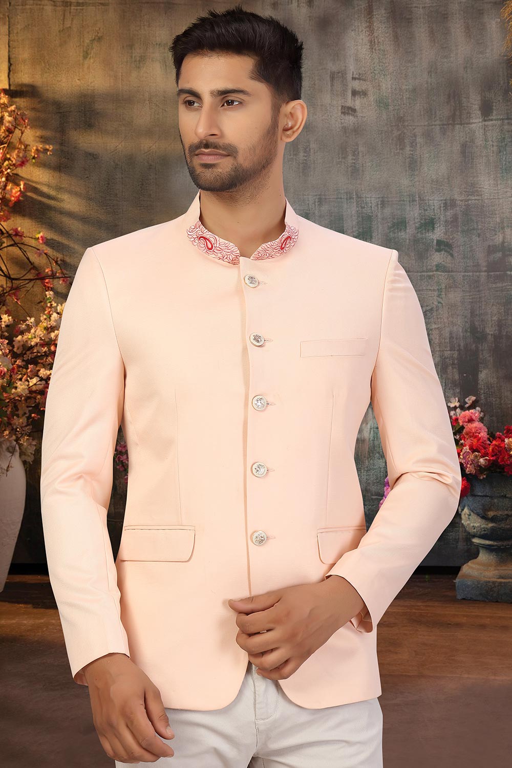 Buy Men's Suiting Fabric  Solid Jodhpuri in Light Peach  Online
