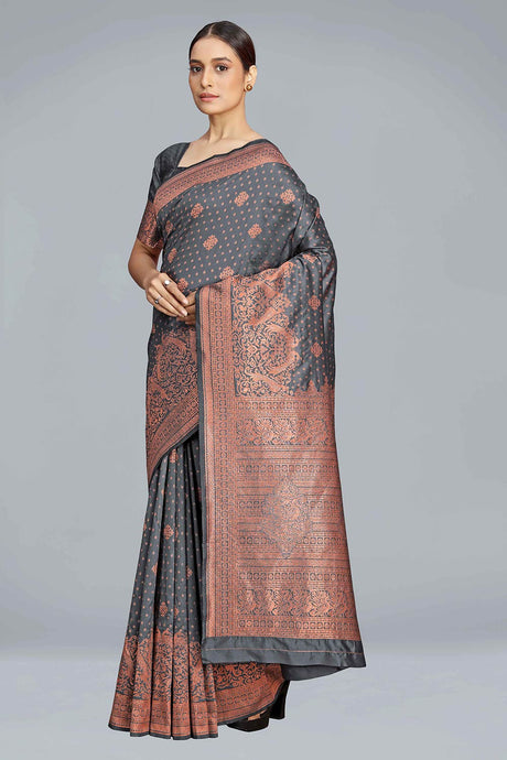 Grey Banarasi Silk Zari Woven Saree