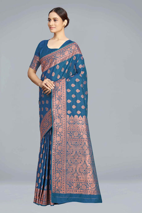 Cobalt Blue Banarasi Silk Zari Woven Saree