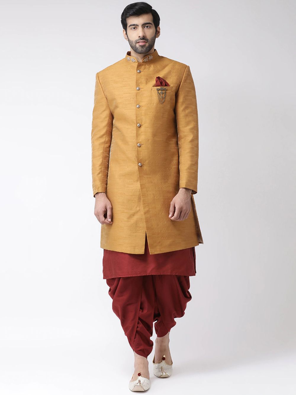 Maroon Art Silk Semi Indo Kurta Patiala