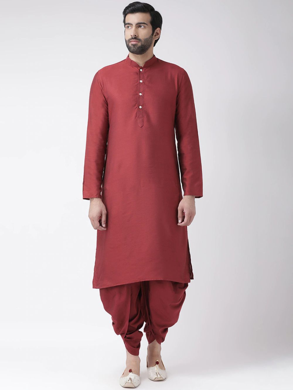 Maroon Art Silk Semi Indo Kurta Patiala