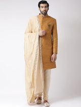 Yellow Art Silk Semi Indo Kurta Churidar Dupatta