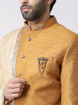 Yellow Art Silk Semi Indo Kurta Churidar Dupatta