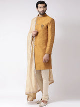 Yellow Art Silk Semi Indo Kurta Churidar Dupatta