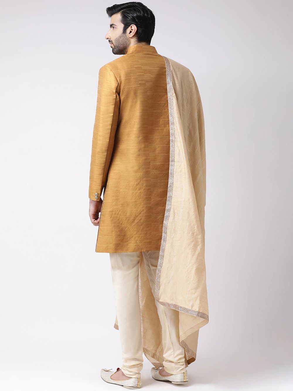 Yellow Art Silk Semi Indo Kurta Churidar Dupatta