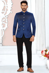 Buy Men's Velvet Embroidery Jodhpuri Set in Navy Blue Online