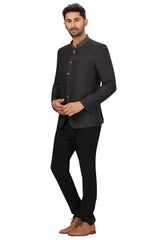 Buy Men's Suiting Fabric Solid Jodhpuri Set in Black Online - Side