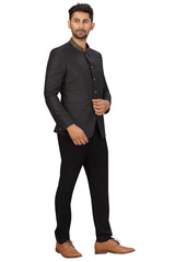 Buy Men's Suiting Fabric Solid Jodhpuri Set in Black Online - Zoom In