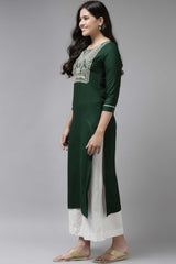 Green Viscose Rayon Embroidered Kurta