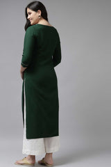 Green Viscose Rayon Embroidered Kurta