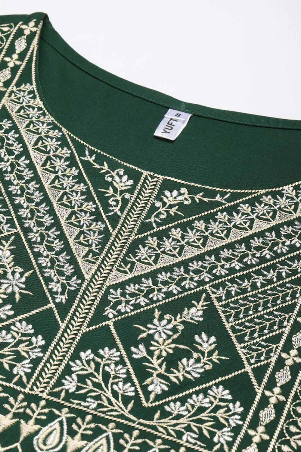 Green Viscose Rayon Embroidered Kurta