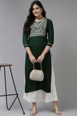 Green Viscose Rayon Embroidered Kurta