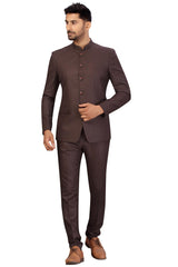 Buy Men's Suiting Fabric Solid Jodhpuri Set in Wine Online - Front