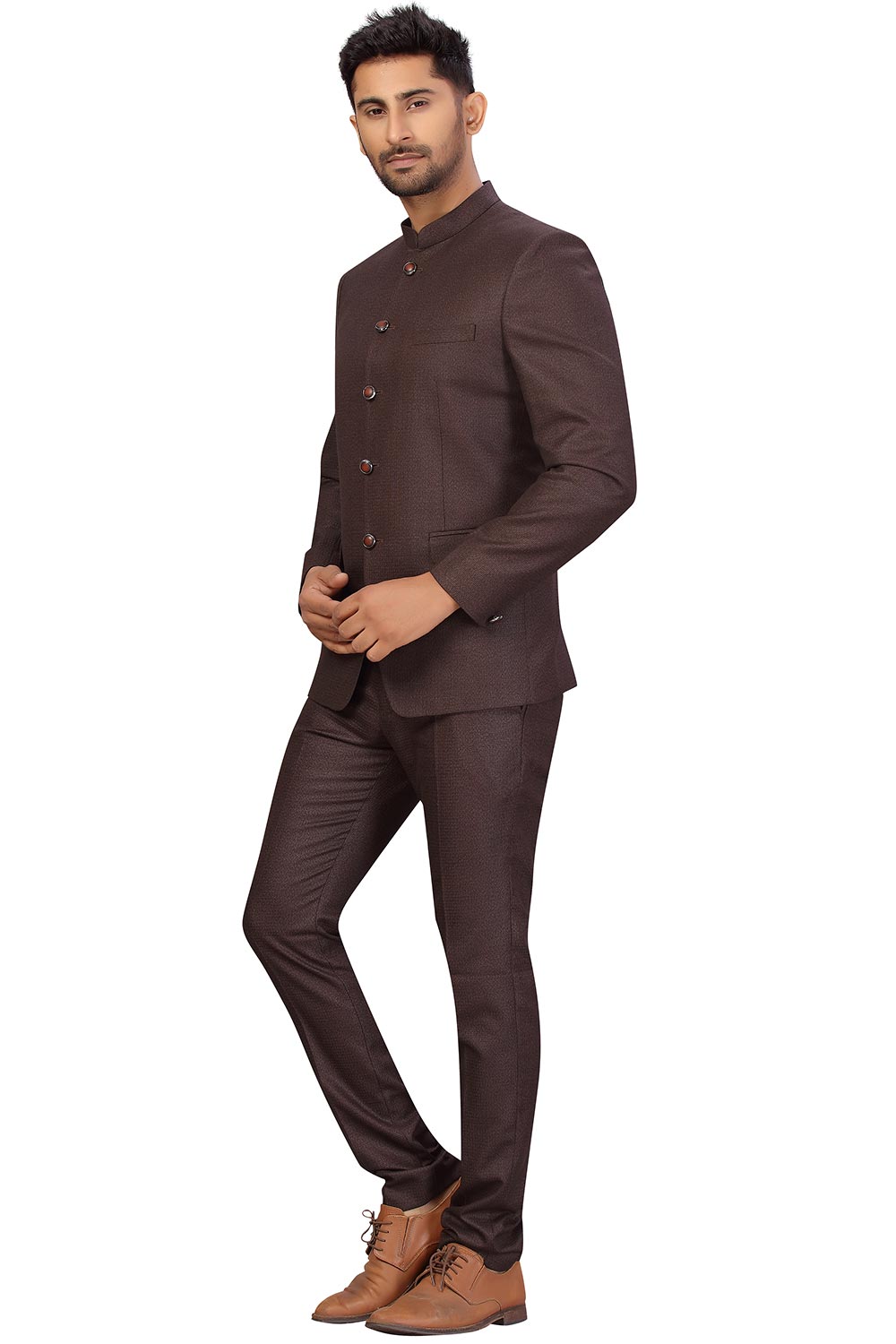 Buy Men's Suiting Fabric Solid Jodhpuri Set in Wine Online - Side