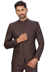 Buy Men's Suiting Fabric Solid Jodhpuri Set in Wine Online - Zoom Out