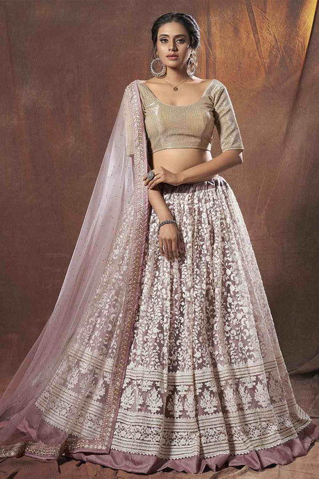 Buy Net Embroidery Lehenga Choli in Lilac