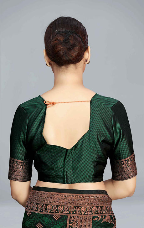 Dark Green Satin silk Zari Woven Saree