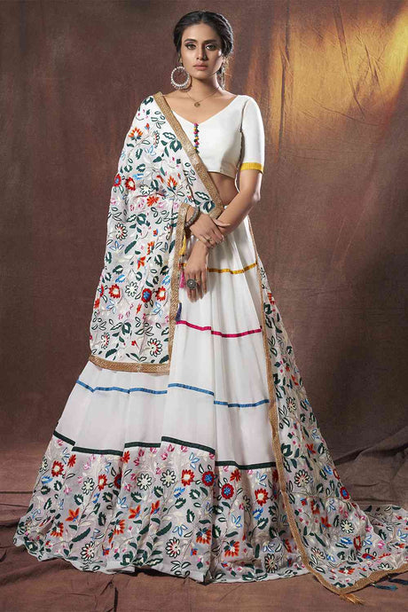 Buy Faux Georgette Jacquard Lehenga Choli in White