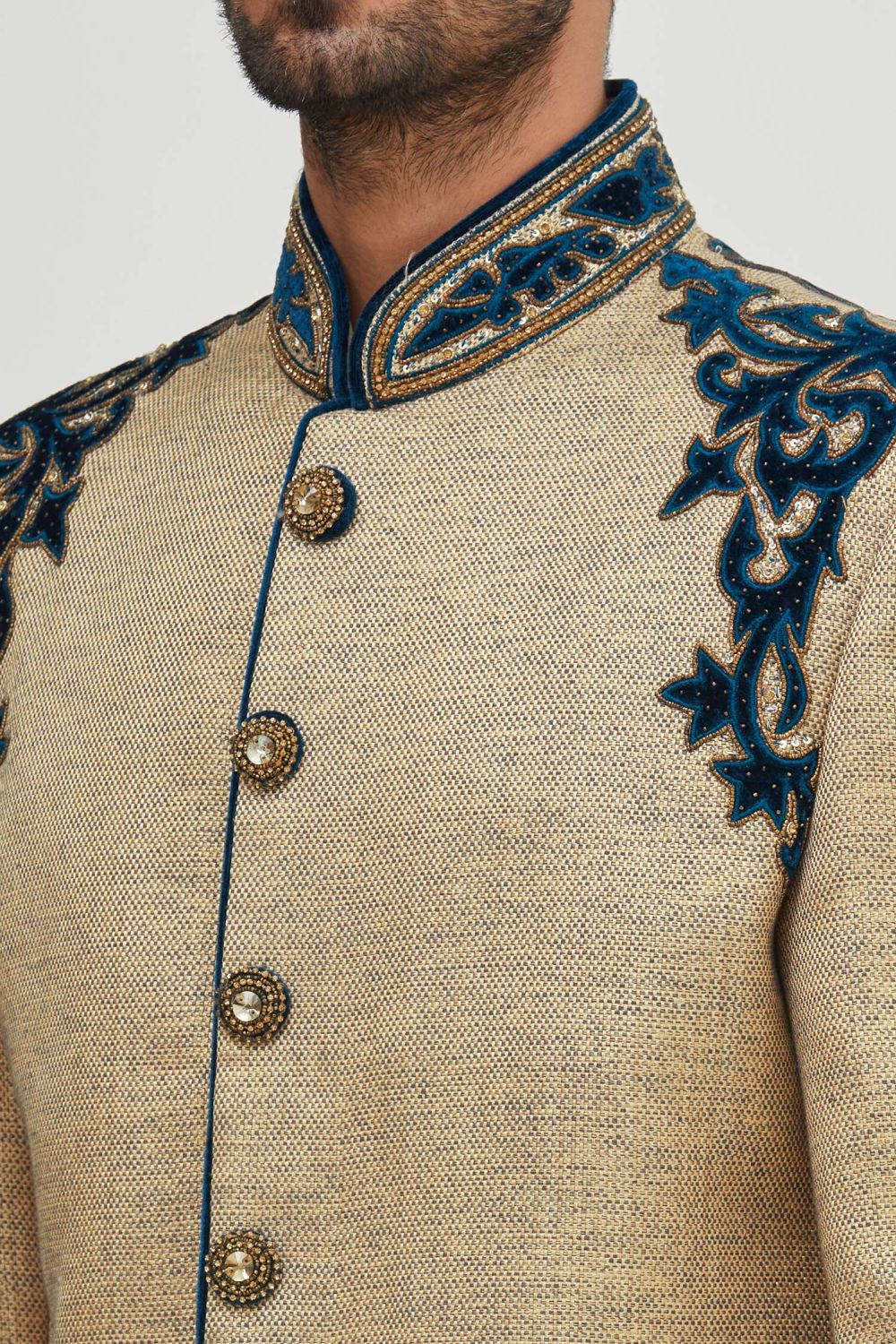 Gold Jute & Velvet Sherwani Pant