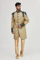 Gold Jute & Velvet Sherwani Pant