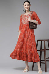 Red Viscose Rayon Embroidery Sequence Dress