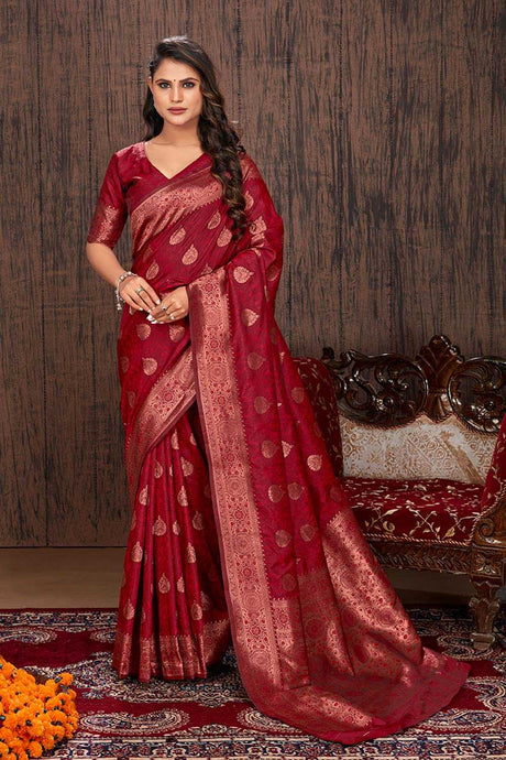 Burgundy Banarasi Silk Zari Woven Saree