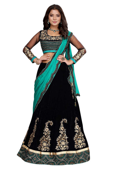 Buy Velvet Embroidered Saree in Black