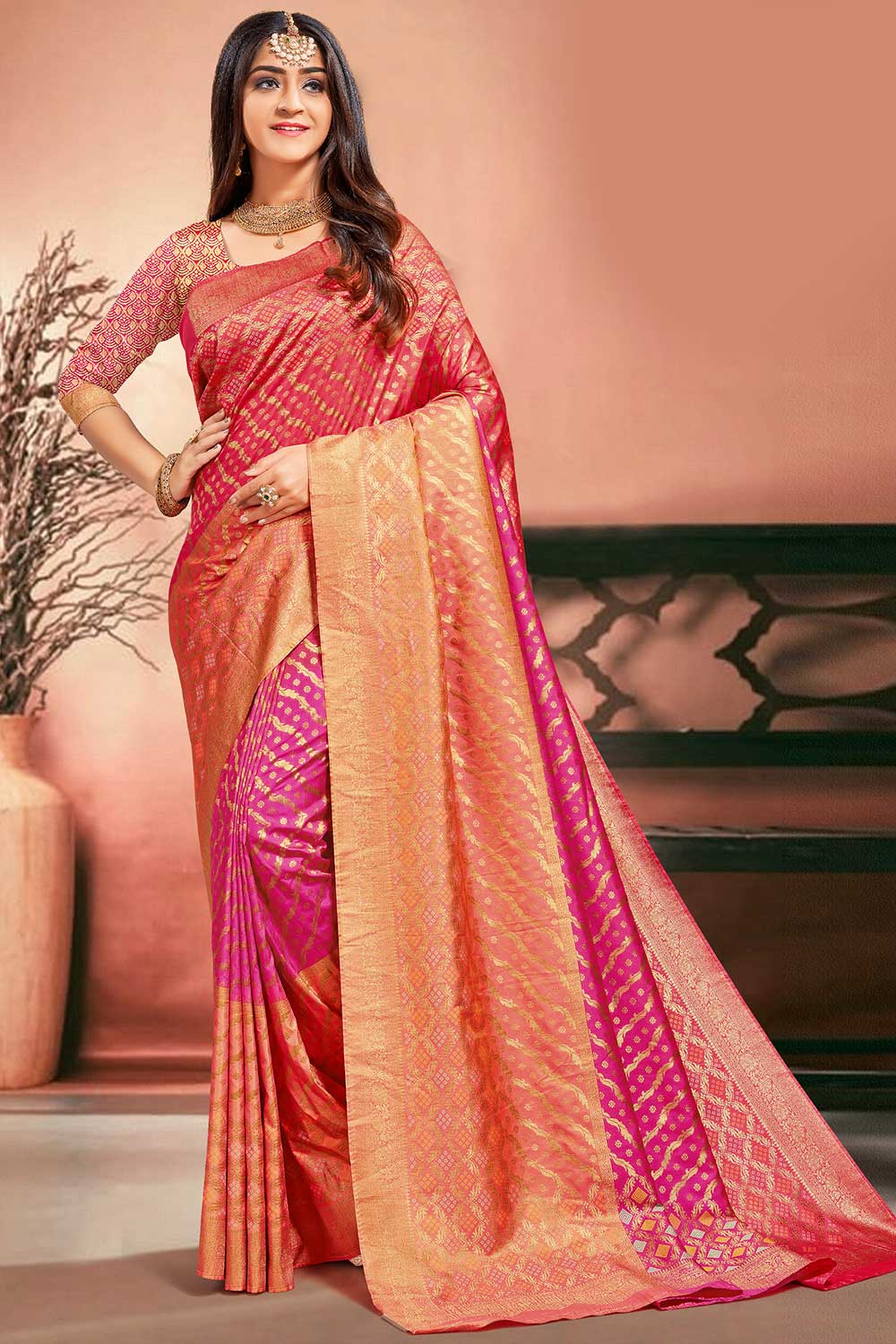 Buy Banarasi Art Silk Woven Saree in Pink