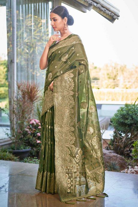 Olive Green Simar Silk Zari Woven Saree