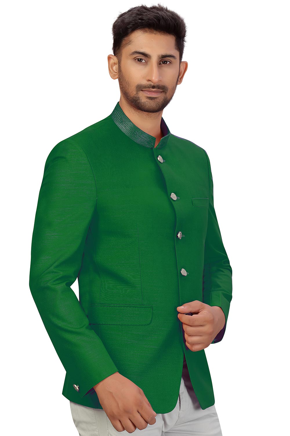Buy Men's Art Silk  Solid Jodhpuri in Green  Online