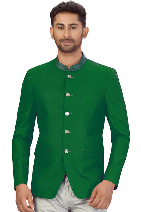 Buy Men's Art Silk  Solid Jodhpuri in Green  Online - Back