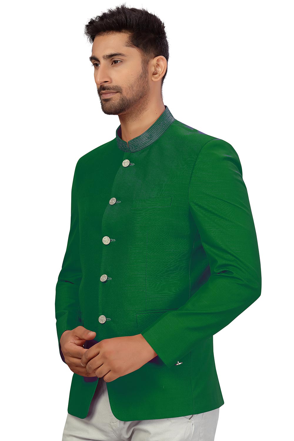 Buy Men's Art Silk  Solid Jodhpuri in Green  Online - Front