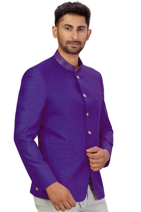 Buy Men's Art Silk  Solid Jodhpuri in Purple Online - Back