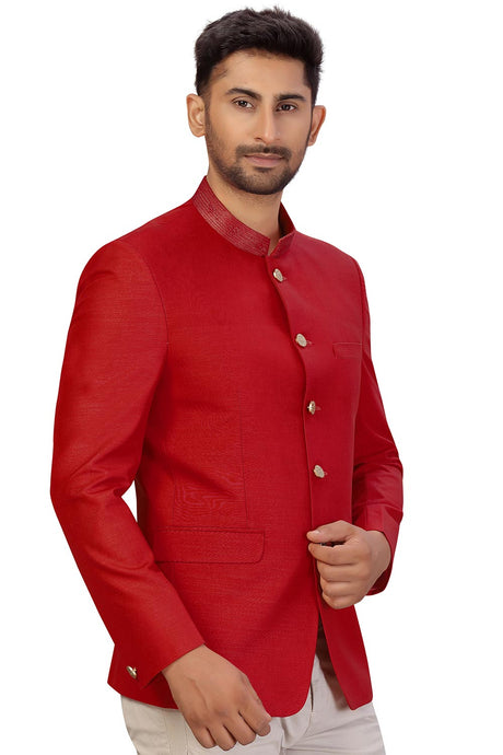 Buy Men's Art Silk  Solid Jodhpuri in Maroon Online