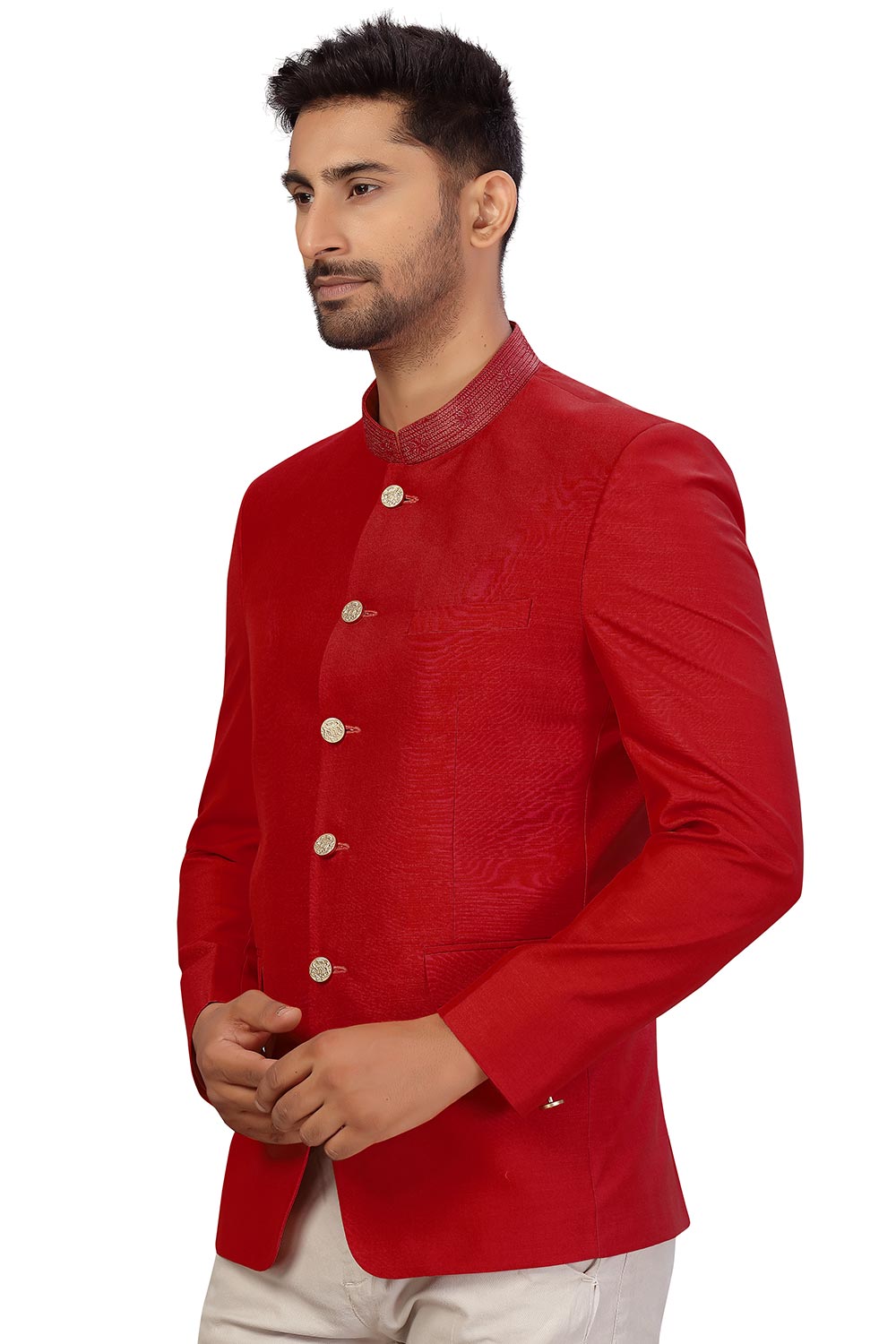 Buy Men's Art Silk  Solid Jodhpuri in Maroon Online - Front