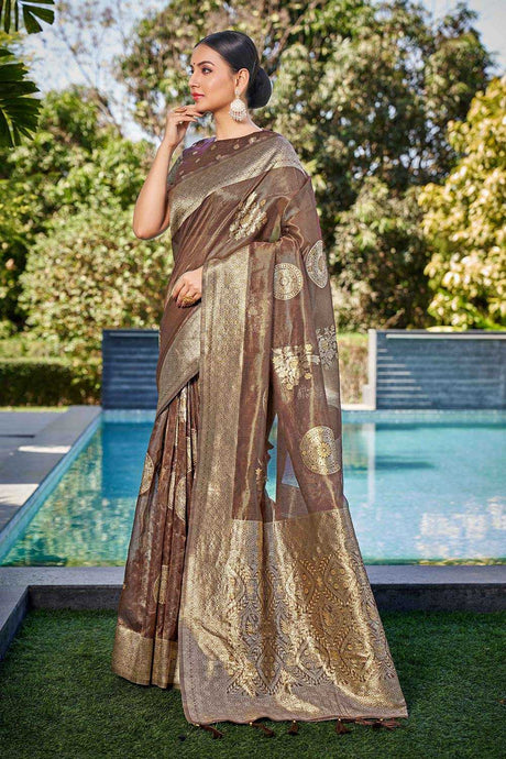 Coffee Brown Art Silk Zari Woven Saree