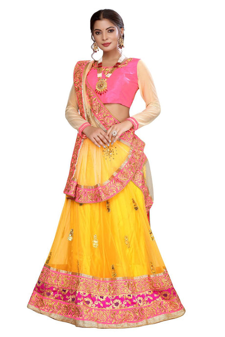 Buy Net Embroidered Saree in Yellow