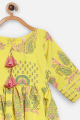 Girl's Rayon Floral Printed Suit Set in Yellow
