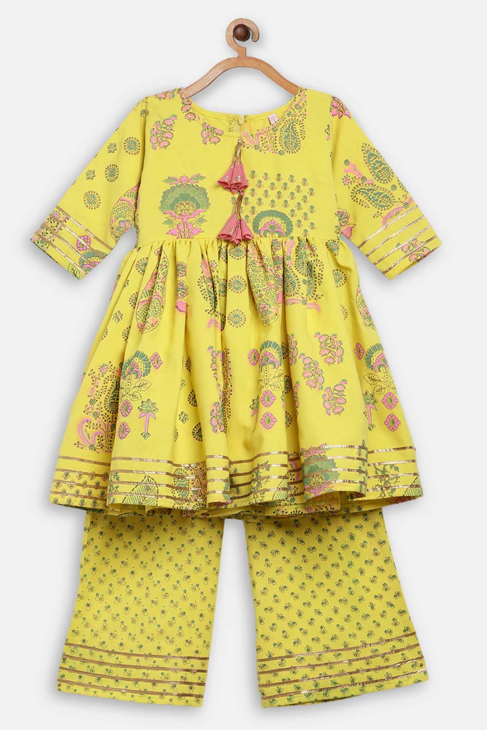 Girl's Rayon Floral Printed Suit Set in Yellow