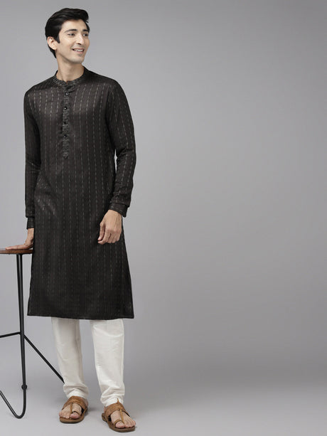 Buy Men's Olive Art Silk Woven Thread Work Kurta Pajama Set Online