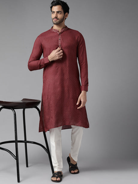 Buy Men's Maroon Art Silk Woven Design Kurta Pajama Set Online