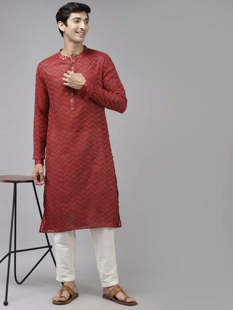 Buy Men's Maroon Art Silk Woven Thread Work Kurta Pajama Set Online