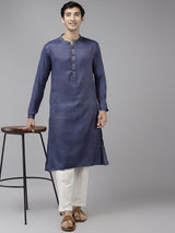 Buy Men's Purple Cotton Woven Thread Work Straight Kurta Online