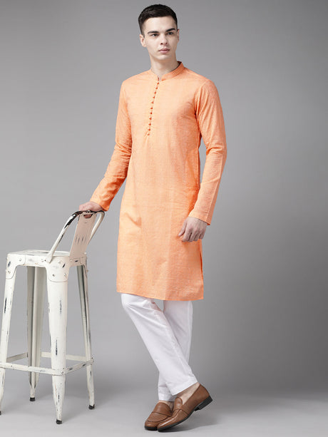 Buy Men's Peach Pure Cotton Chikankari Embroidered Kurta Pajama Set Online