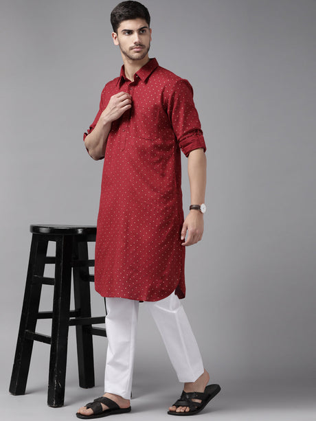 Buy Men's Maroon Pure Cotton Sequins Printed Pathani Set Online