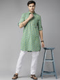 Buy Men's Green Pure Cotton Motif Printed Pathani Set Online
