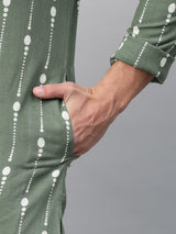Buy Men's Green Cotton Printed Straight Kurta Online - Side