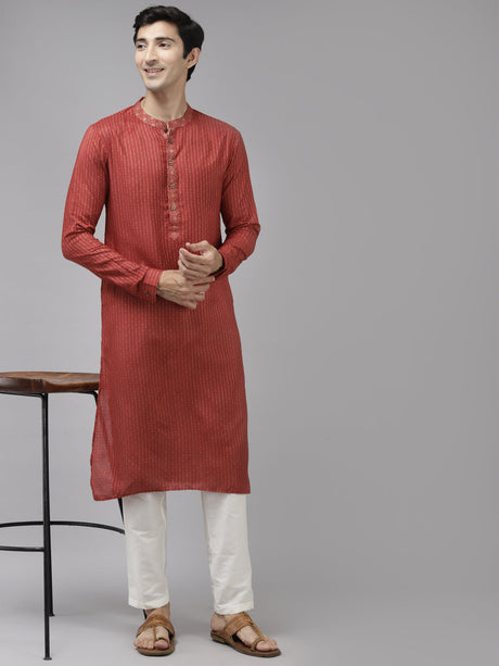 Buy Men's Maroon Art Silk Woven Thread Work Kurta Pajama Set Online