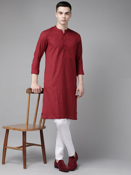 Buy Men's Maroon Pure Cotton Printed Kurta Pajama Set Online