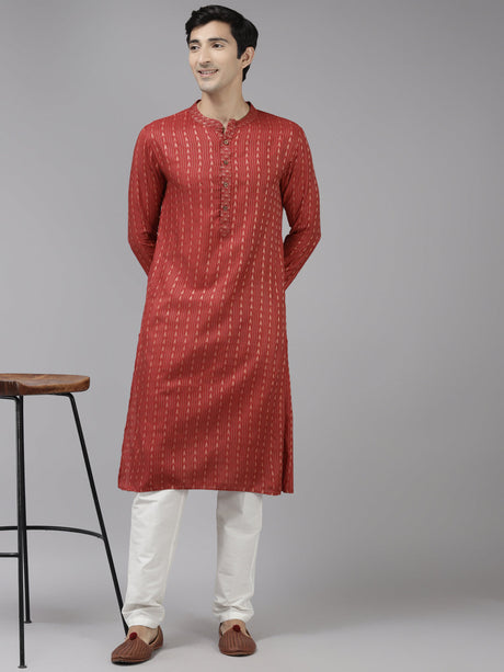 Buy Men's Maroon Art Silk Woven Thread Work Kurta Pajama Set Online